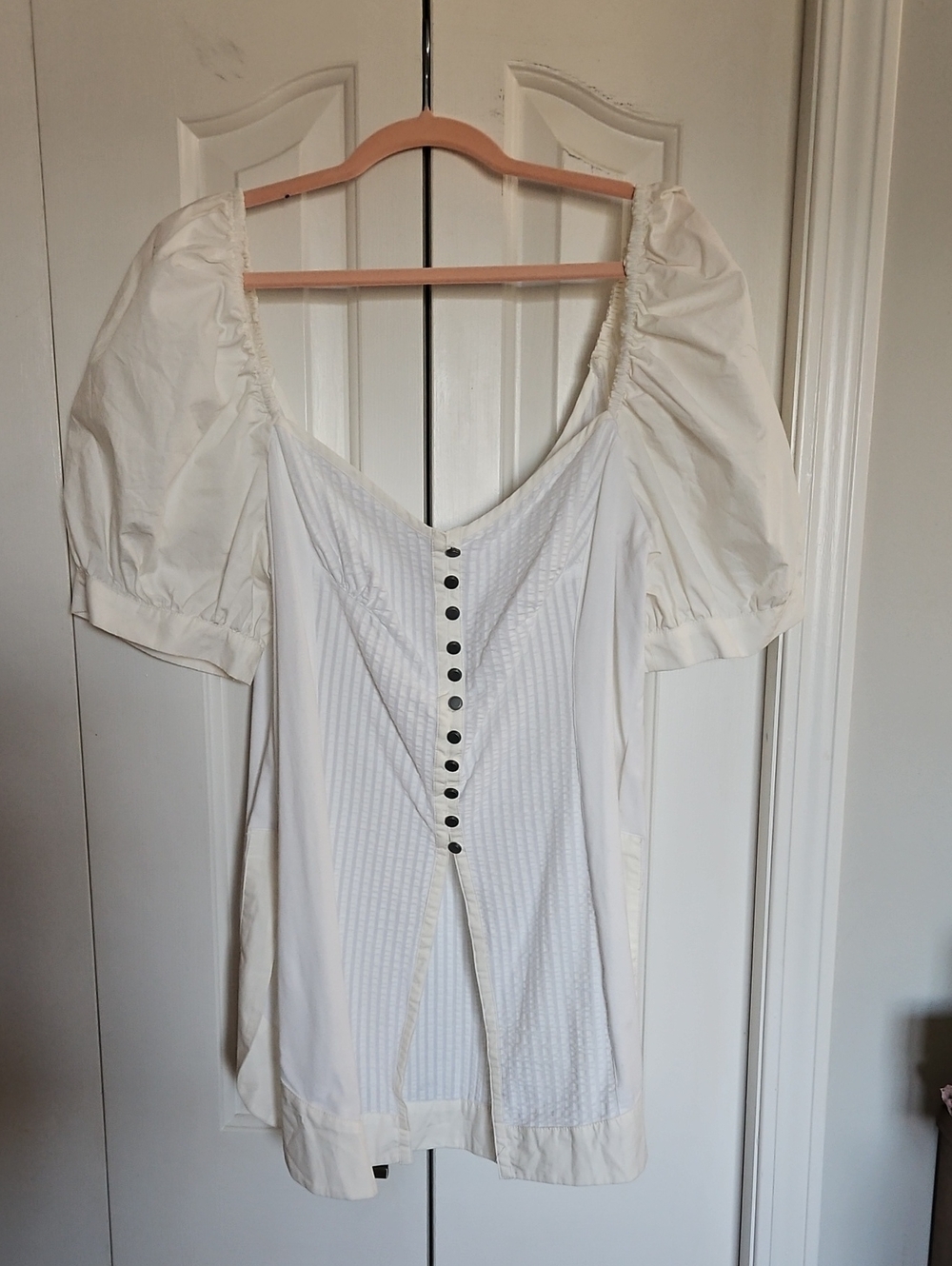 Maeve By Anthropologow White Puff-Sleeve Button-Front Blouse 🌸 Size XL